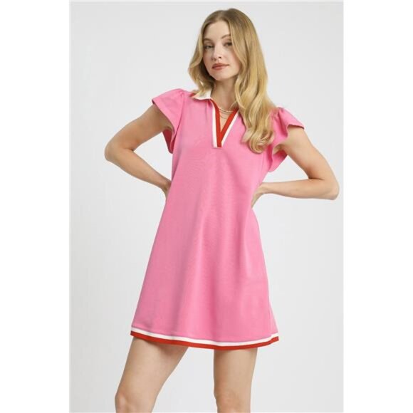 Umgee Contrast Trim Cap Sleeve Mini Dress - Picture 1 of 4